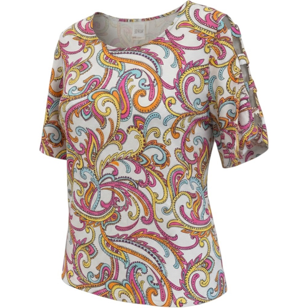 Ruby Rd Woman Tropical Twist Paisley Cutout Sleeve Knit Top 2X 67253RM NWT